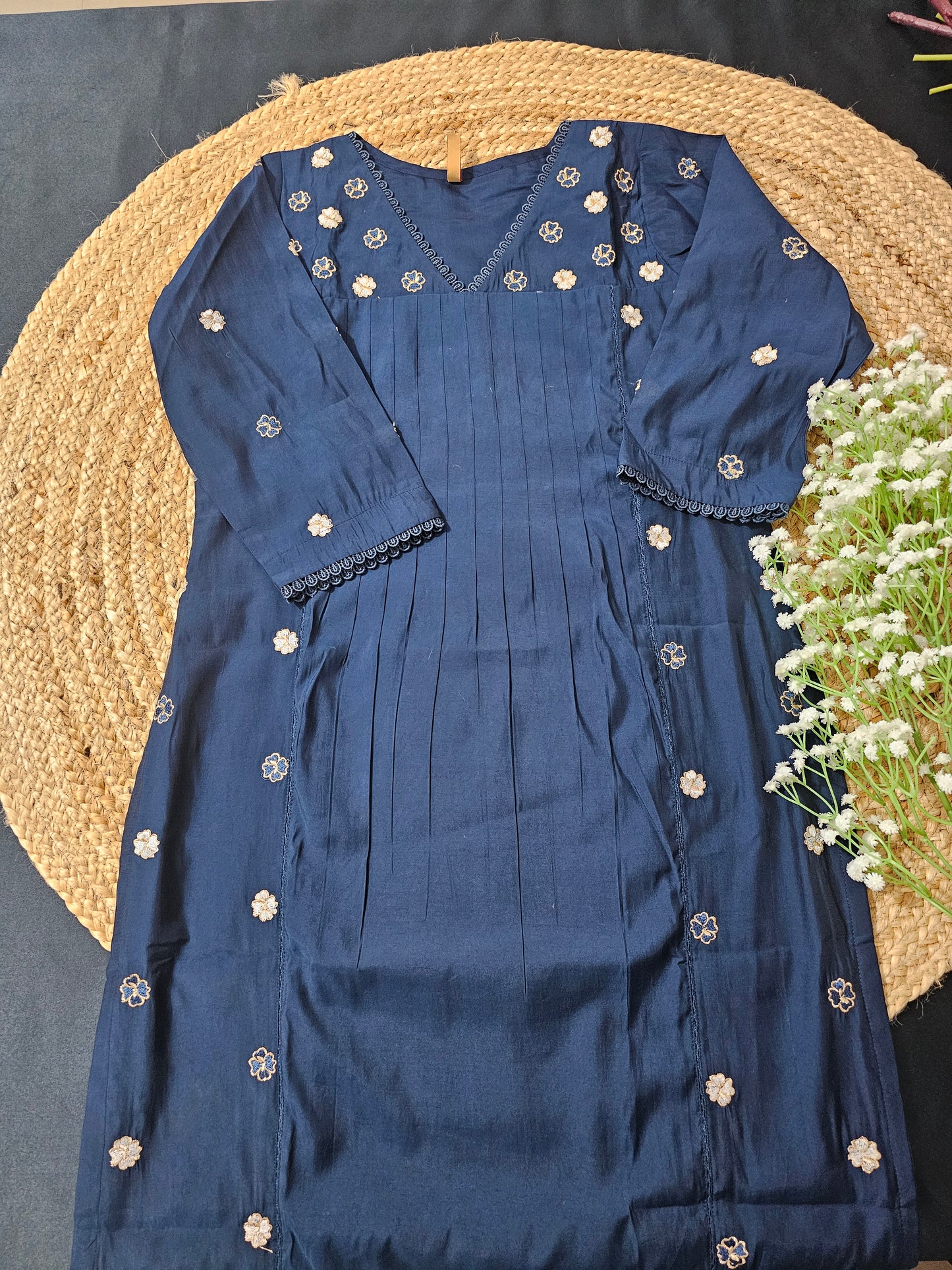 Blue thread work kurti