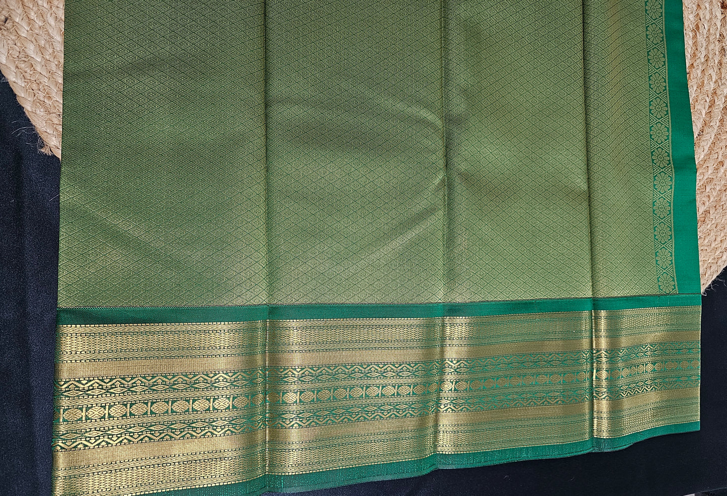 Blue and green check Kanchipuram saree