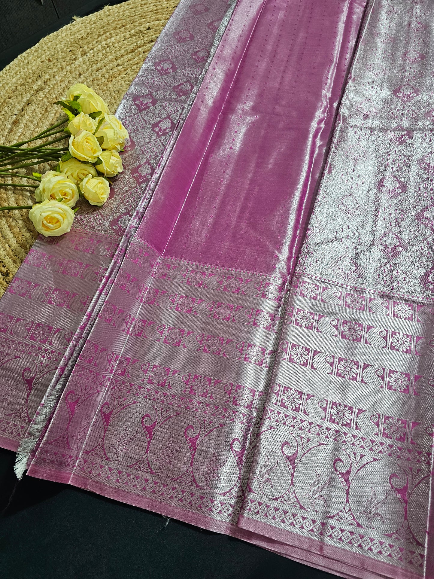 Long border silver zari saree