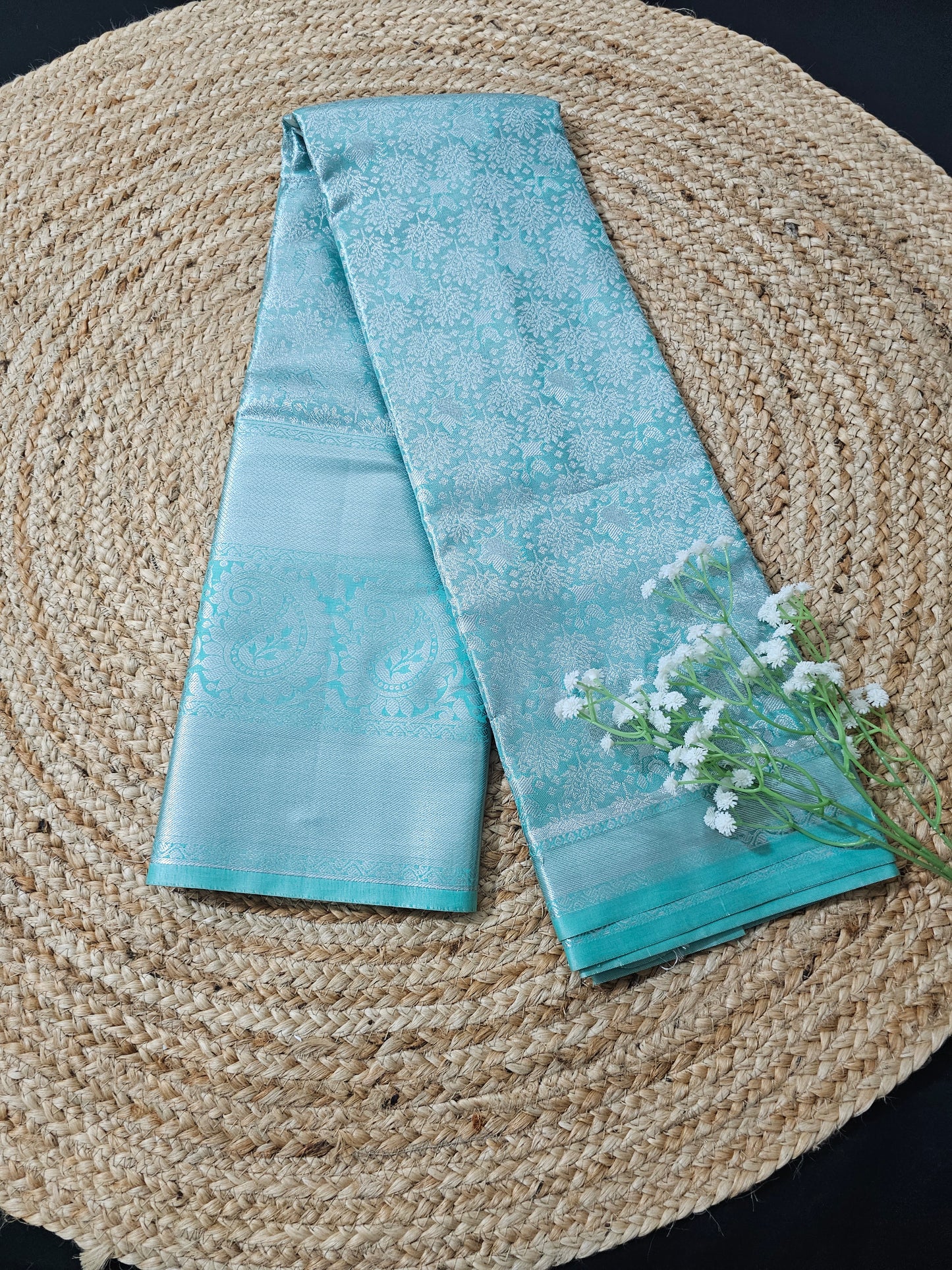 Long border silver zari saree