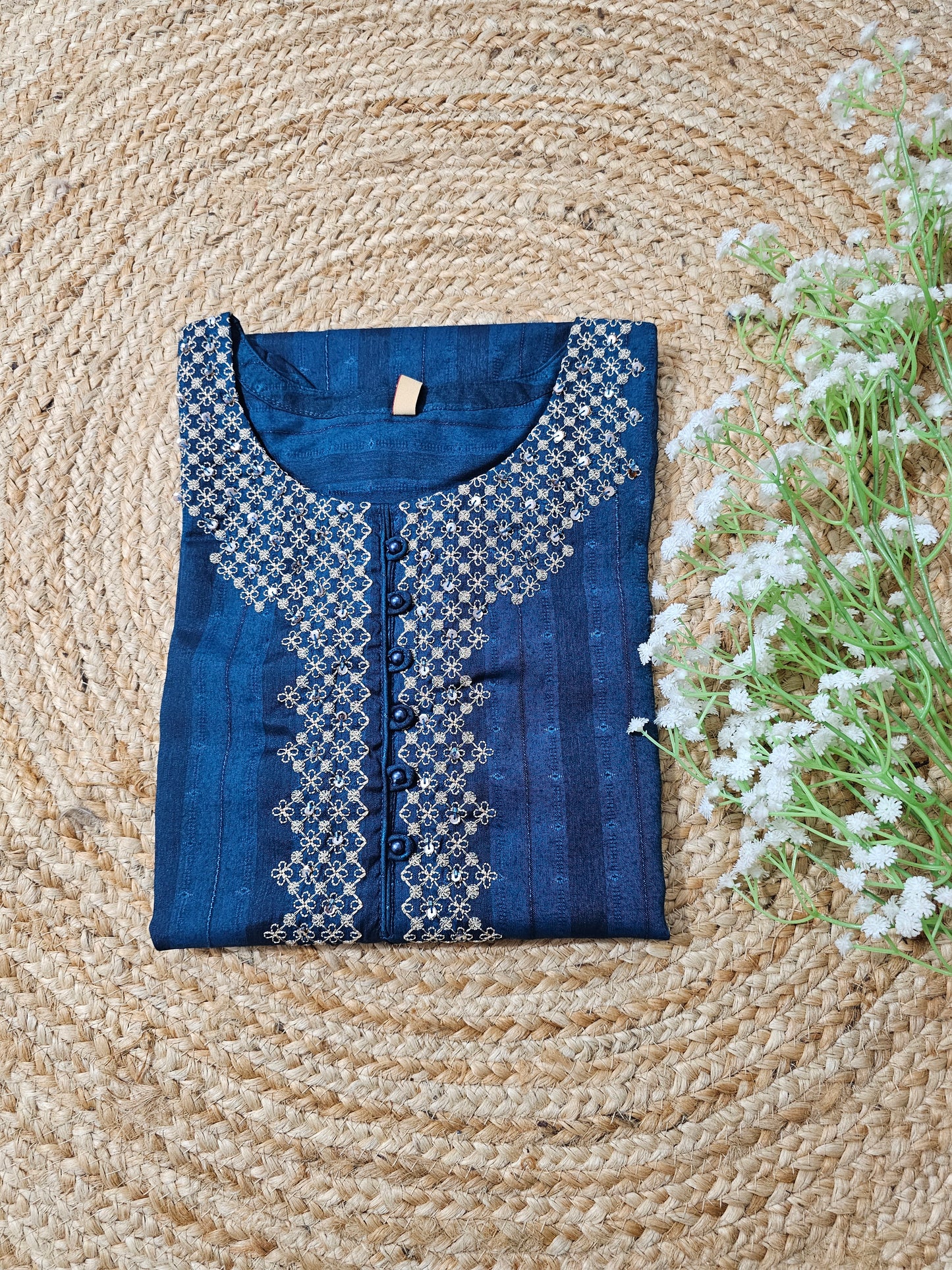 Navy blue kurti with embroidery