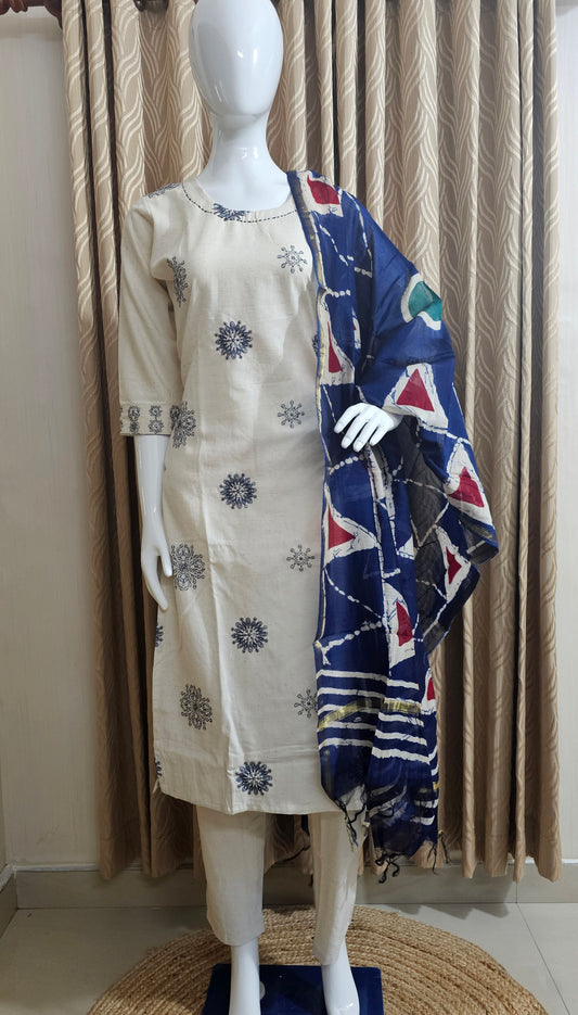 Off white and blue churidhar set