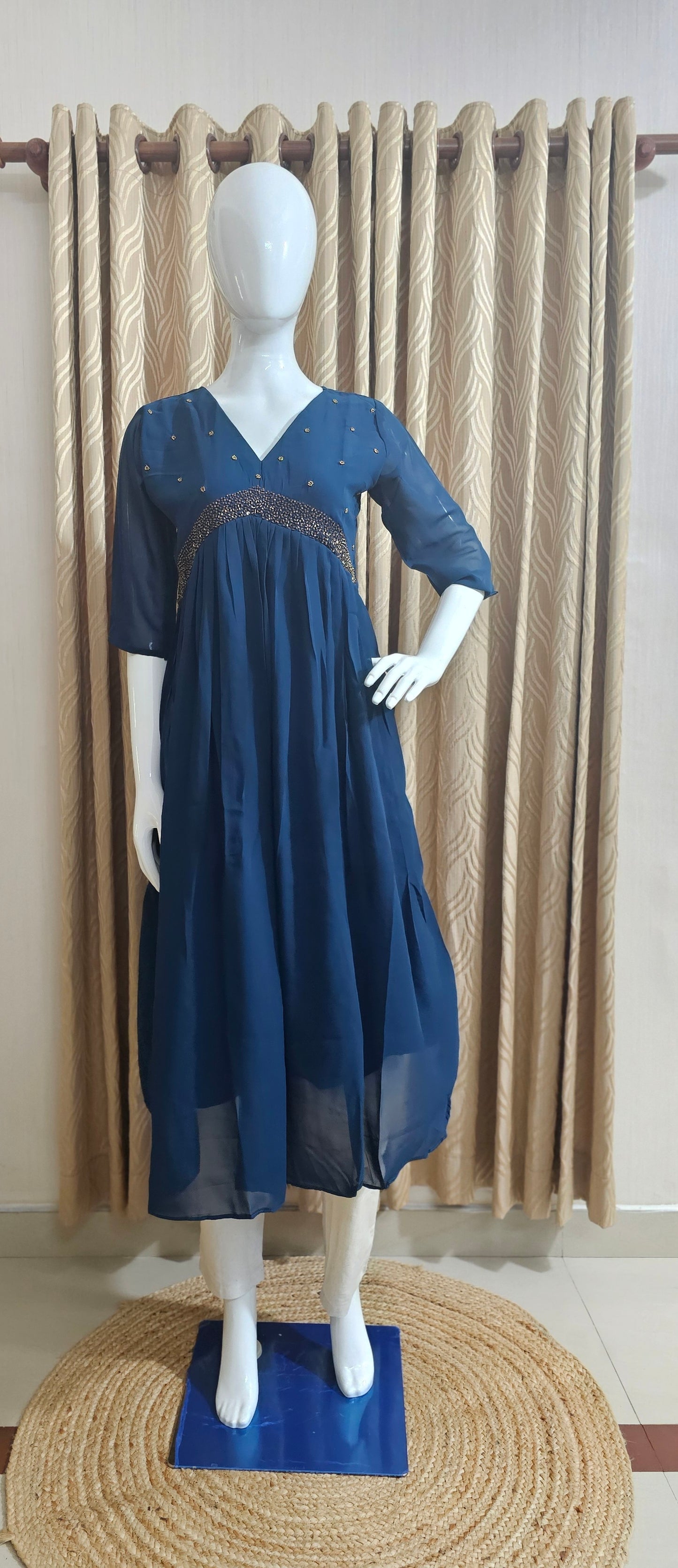 Blue Georgette Embellished Anarkali Dress