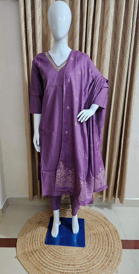 Purple silk churidhar set