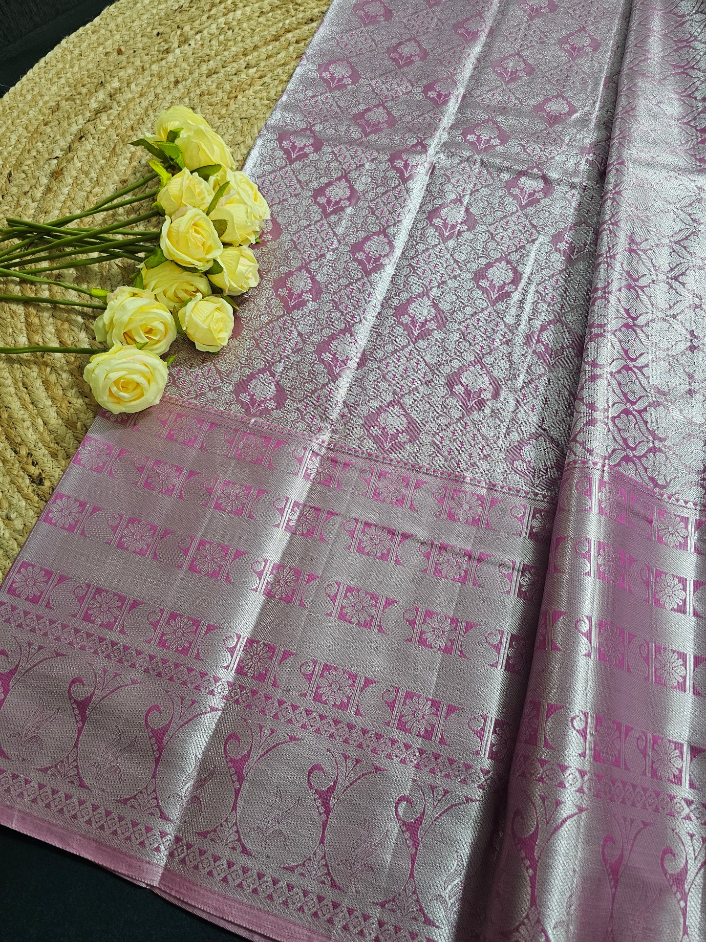 Long border silver zari saree