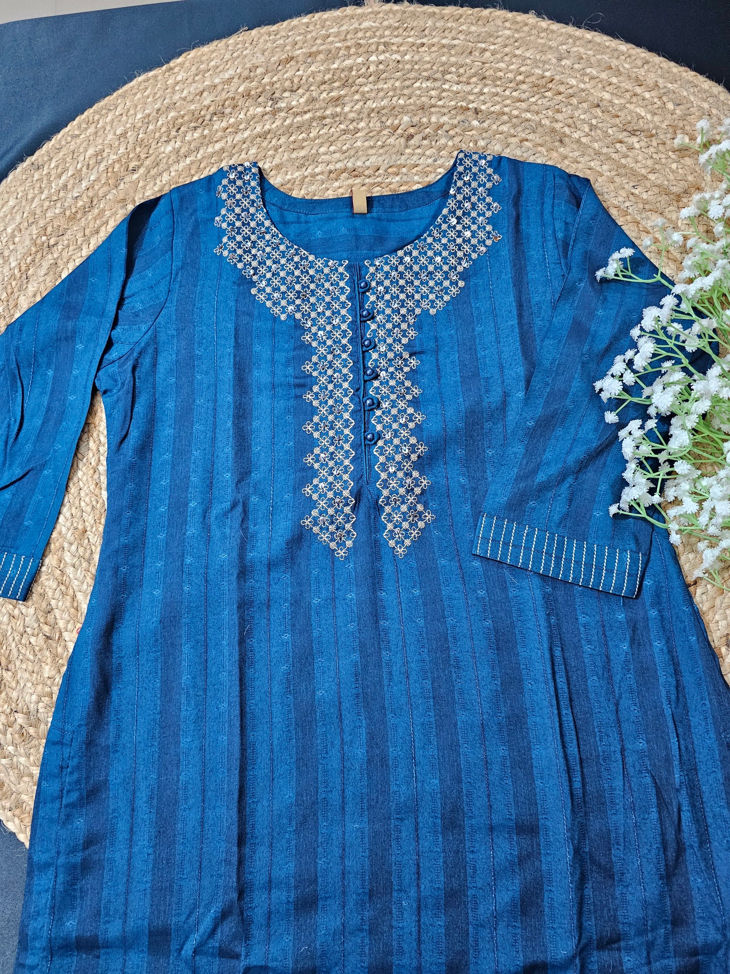 Navy blue kurti with embroidery