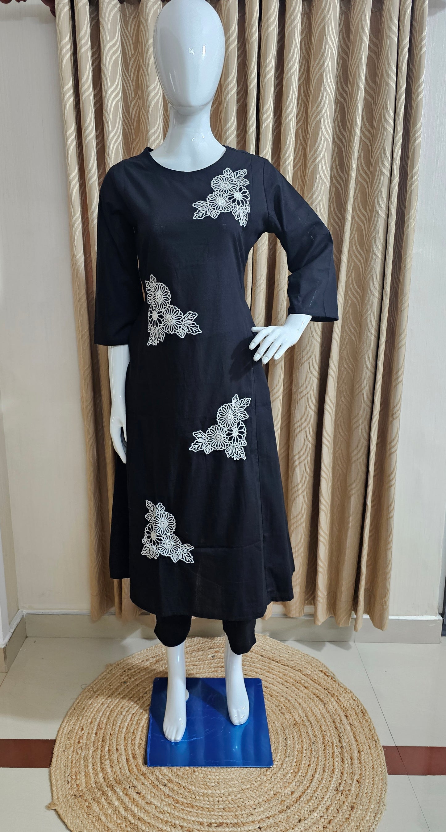 Black co-ord set with white embroidery