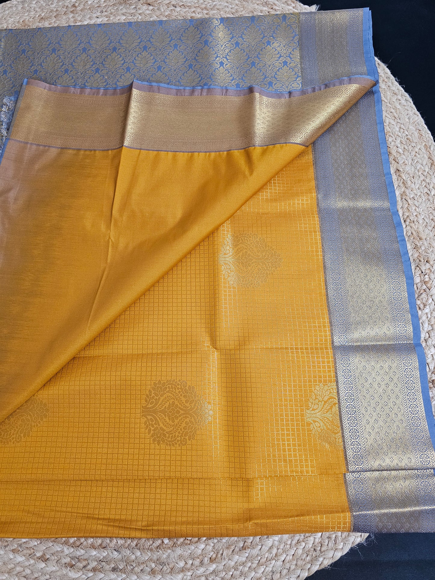 Mustard yellow and grey traditional checks