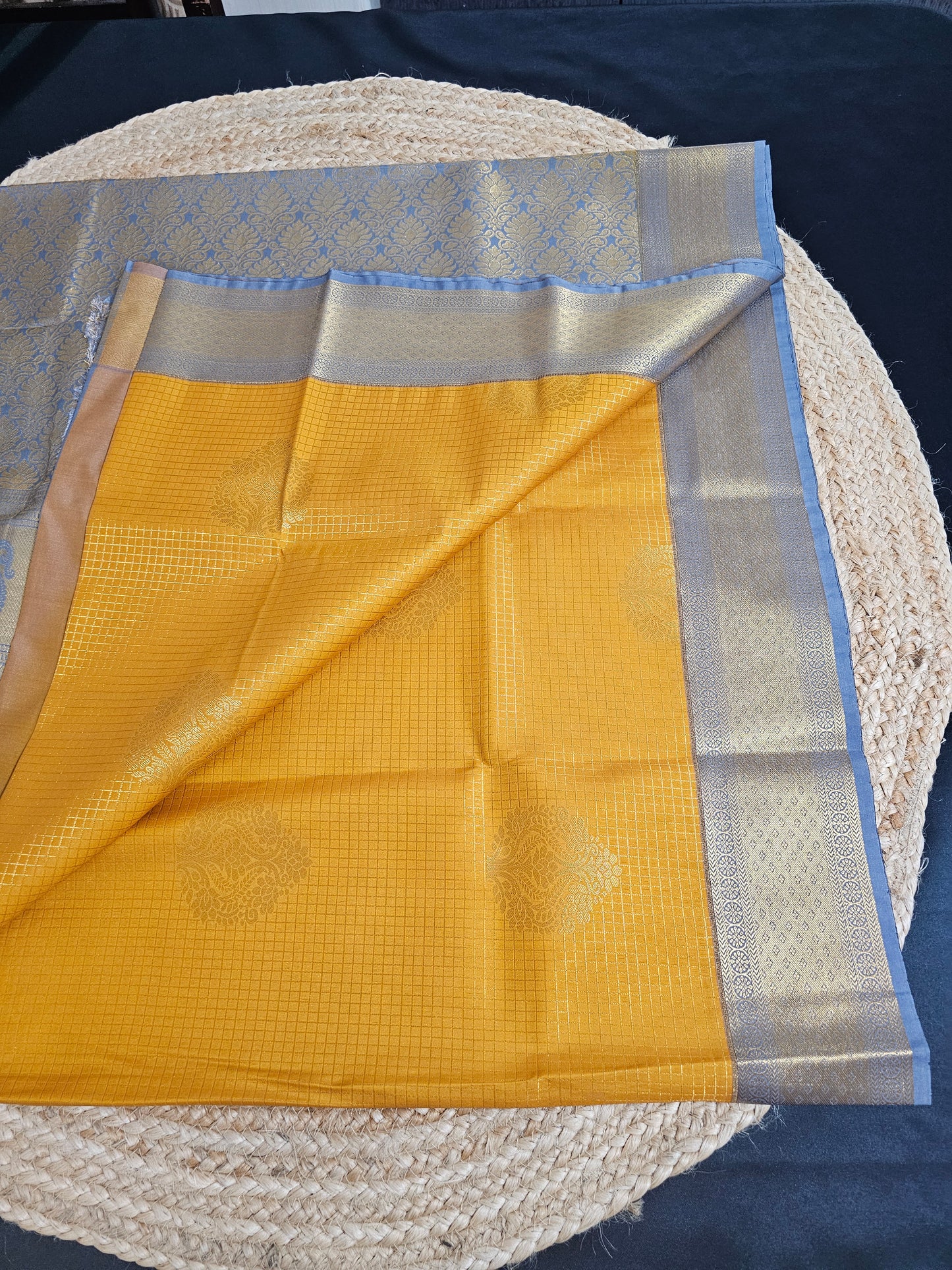 Mustard yellow and grey traditional checks