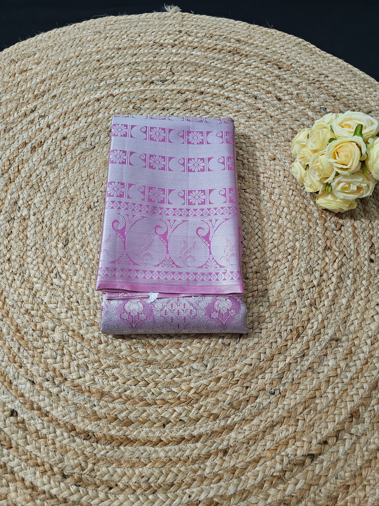 Long border silver zari saree