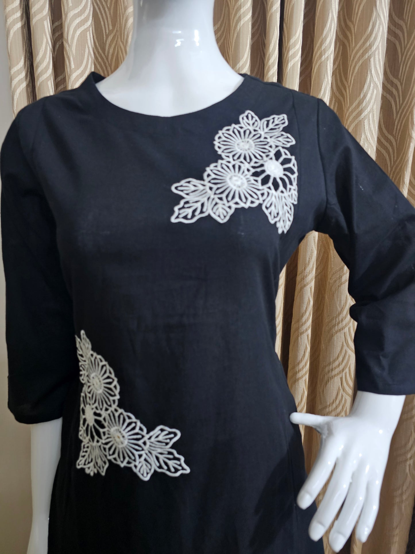 Black co-ord set with white embroidery