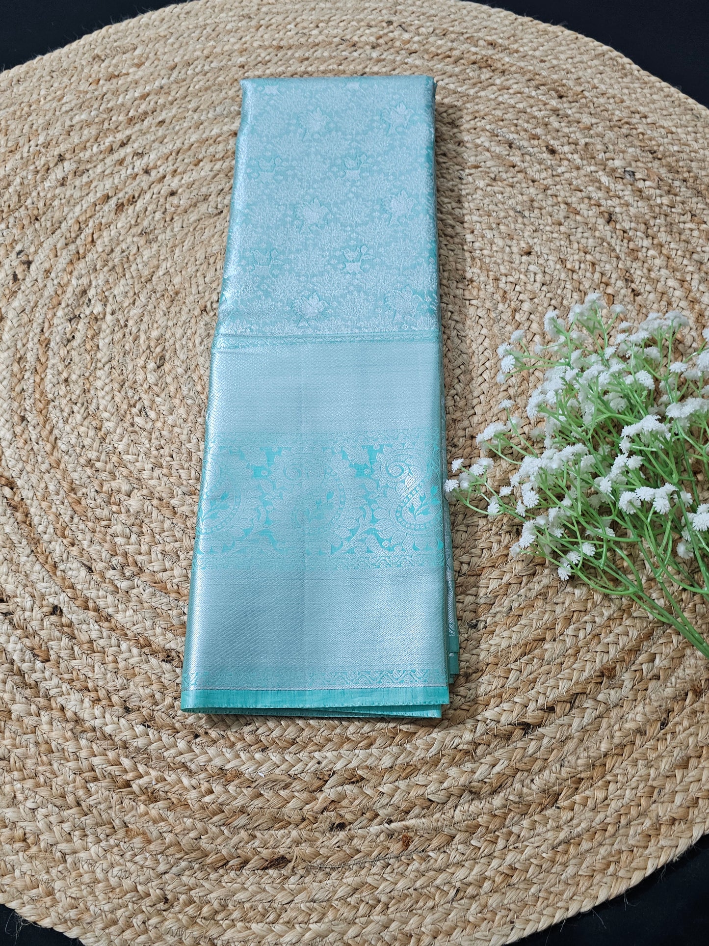 Long border silver zari saree