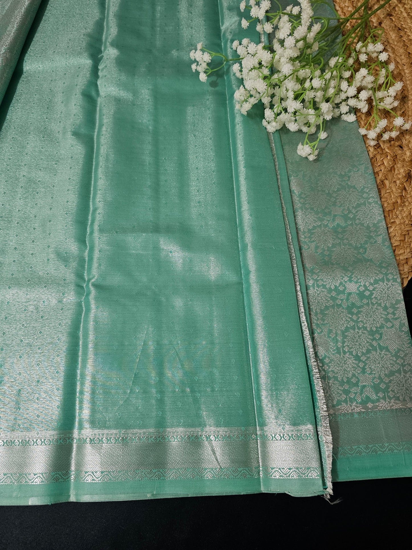 Long border silver zari saree