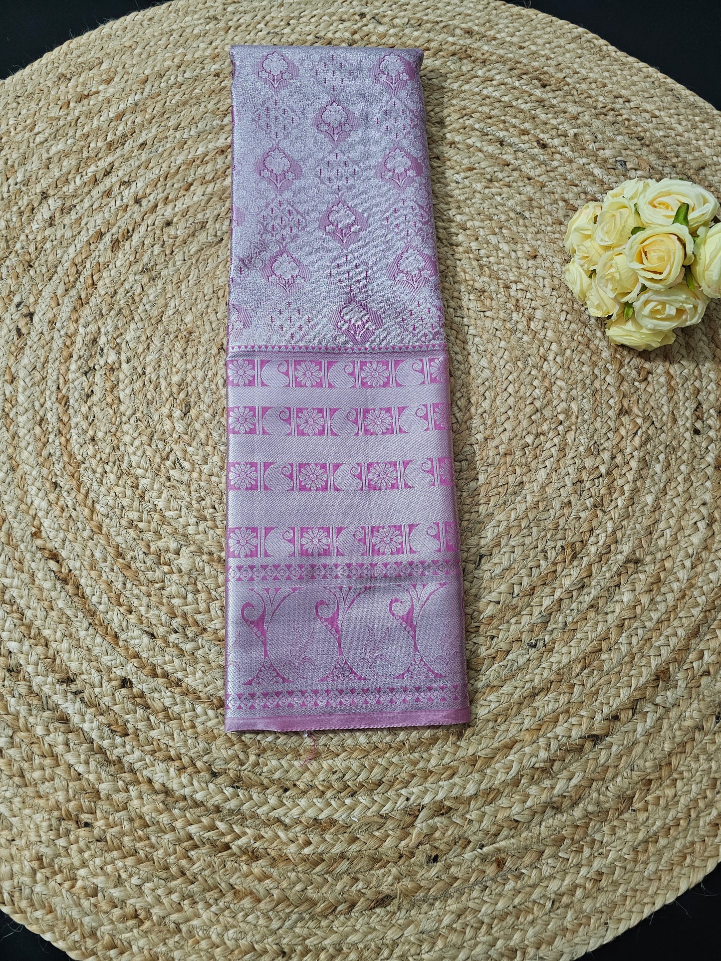 Long border silver zari saree