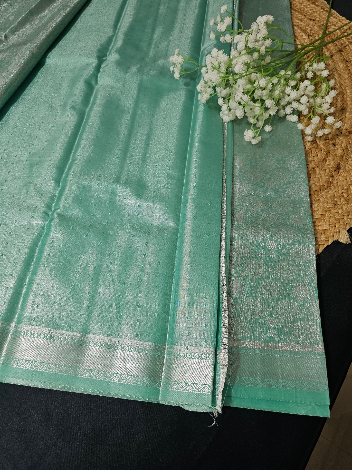 Long border silver zari saree