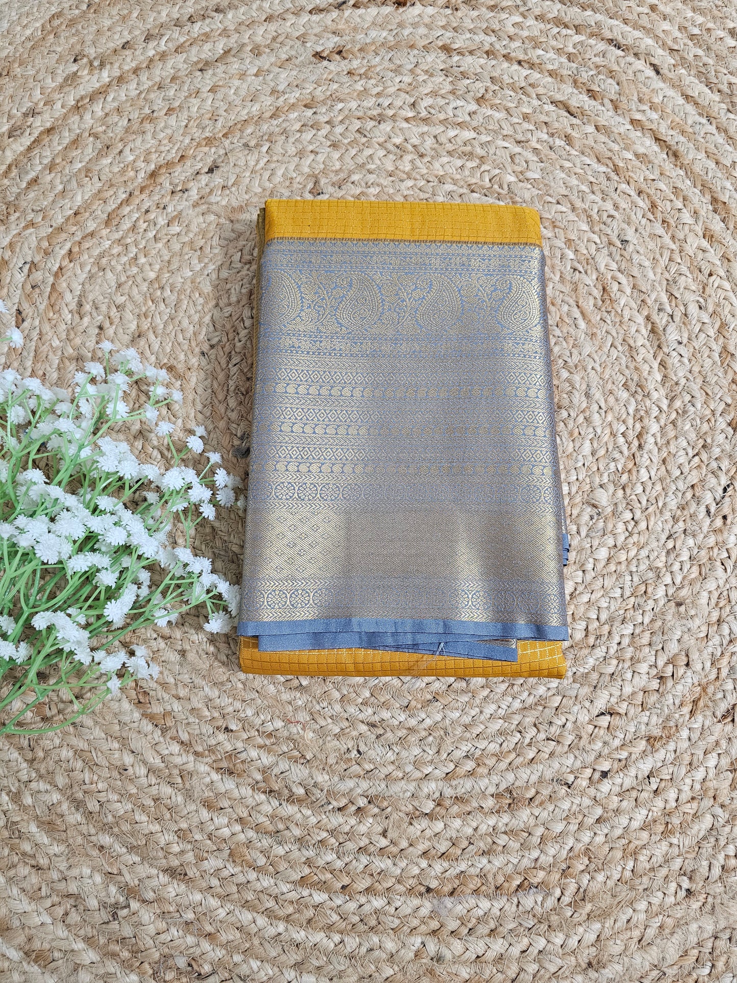 Mustard yellow and grey traditional checks