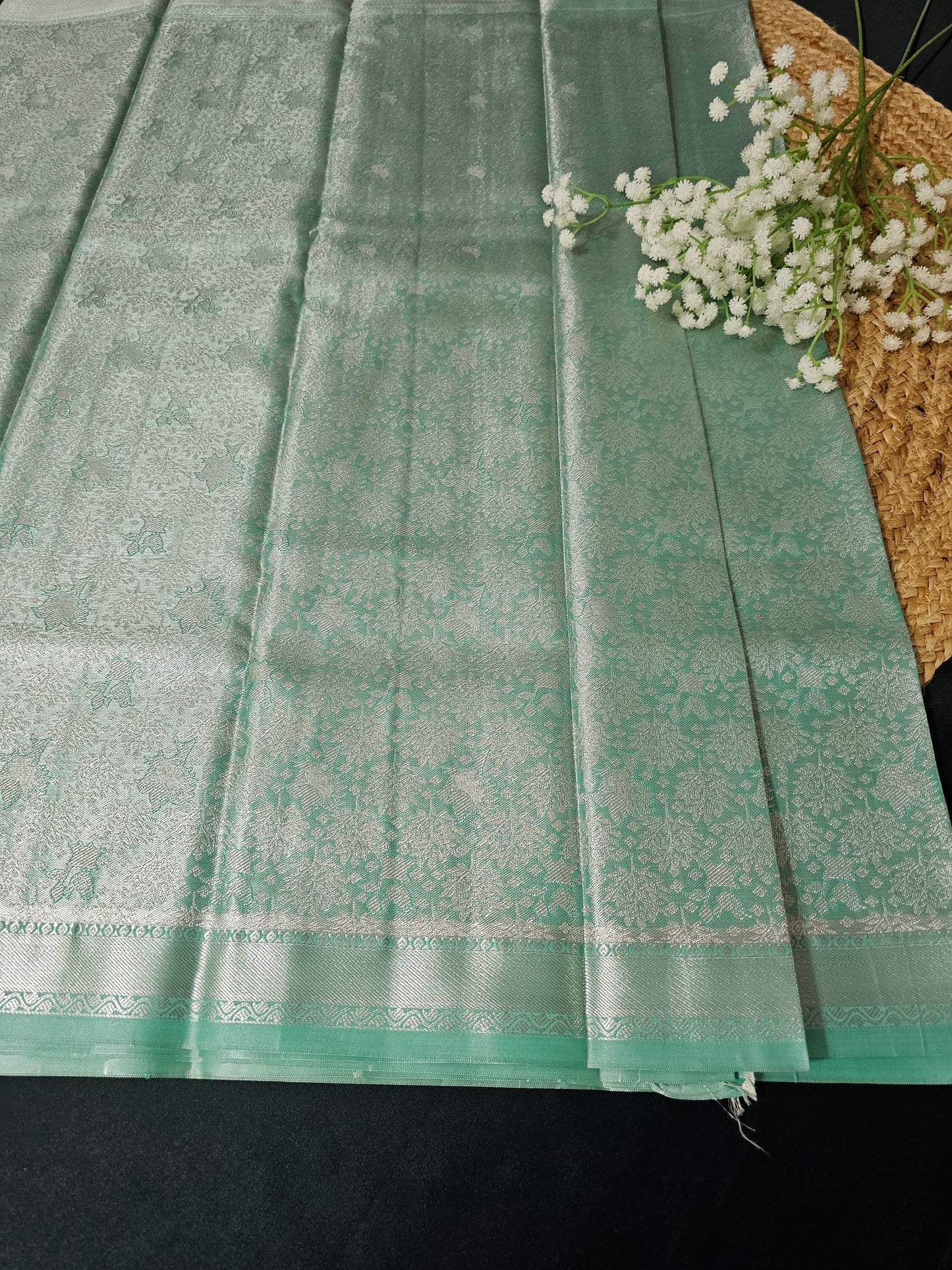 Long border silver zari saree