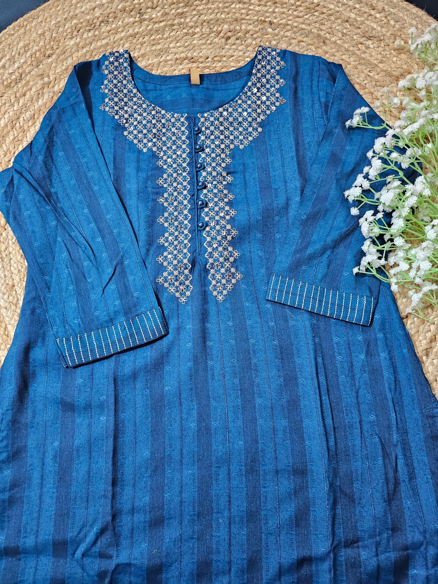 Navy blue kurti with embroidery