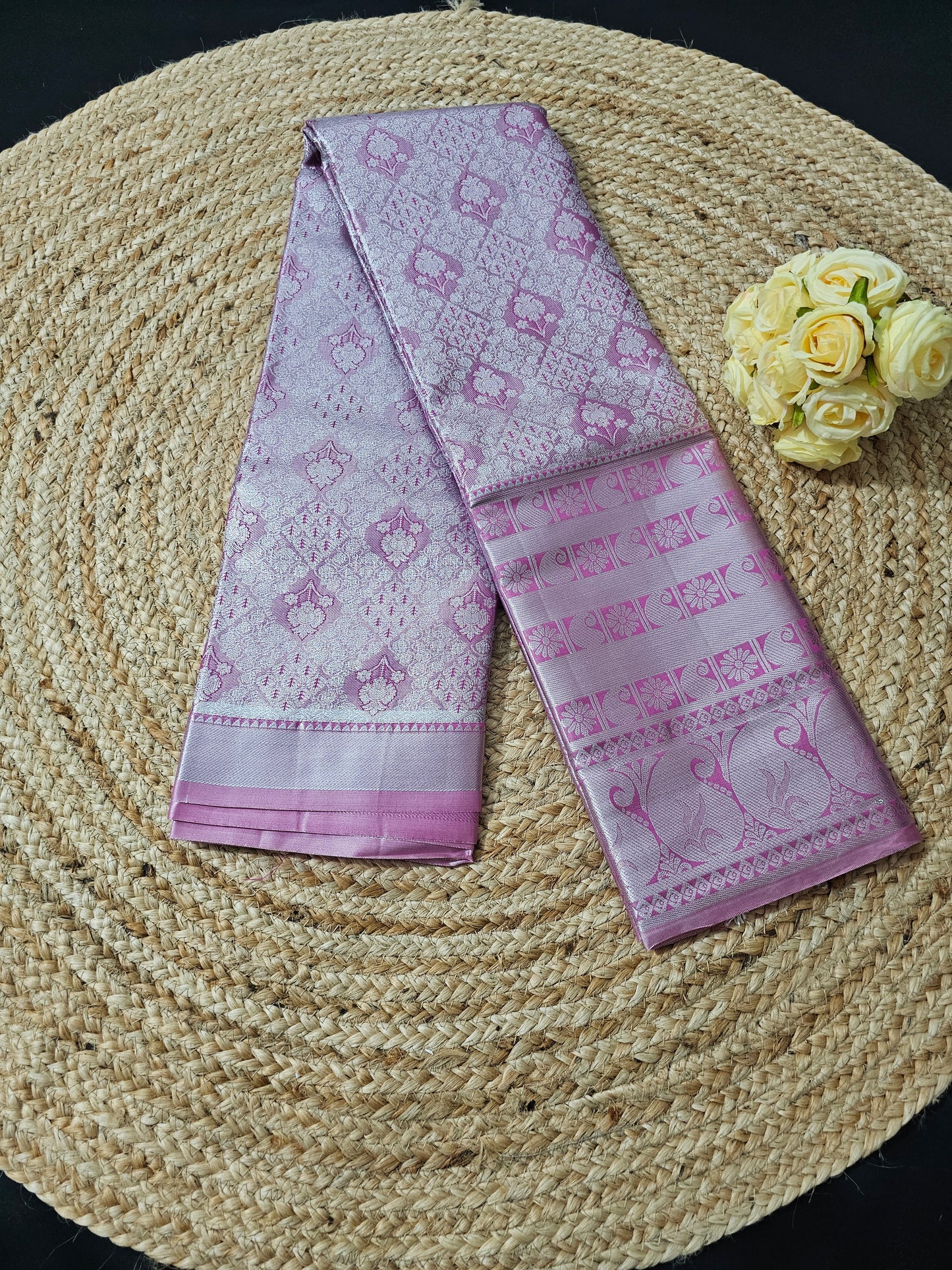 Long border silver zari saree